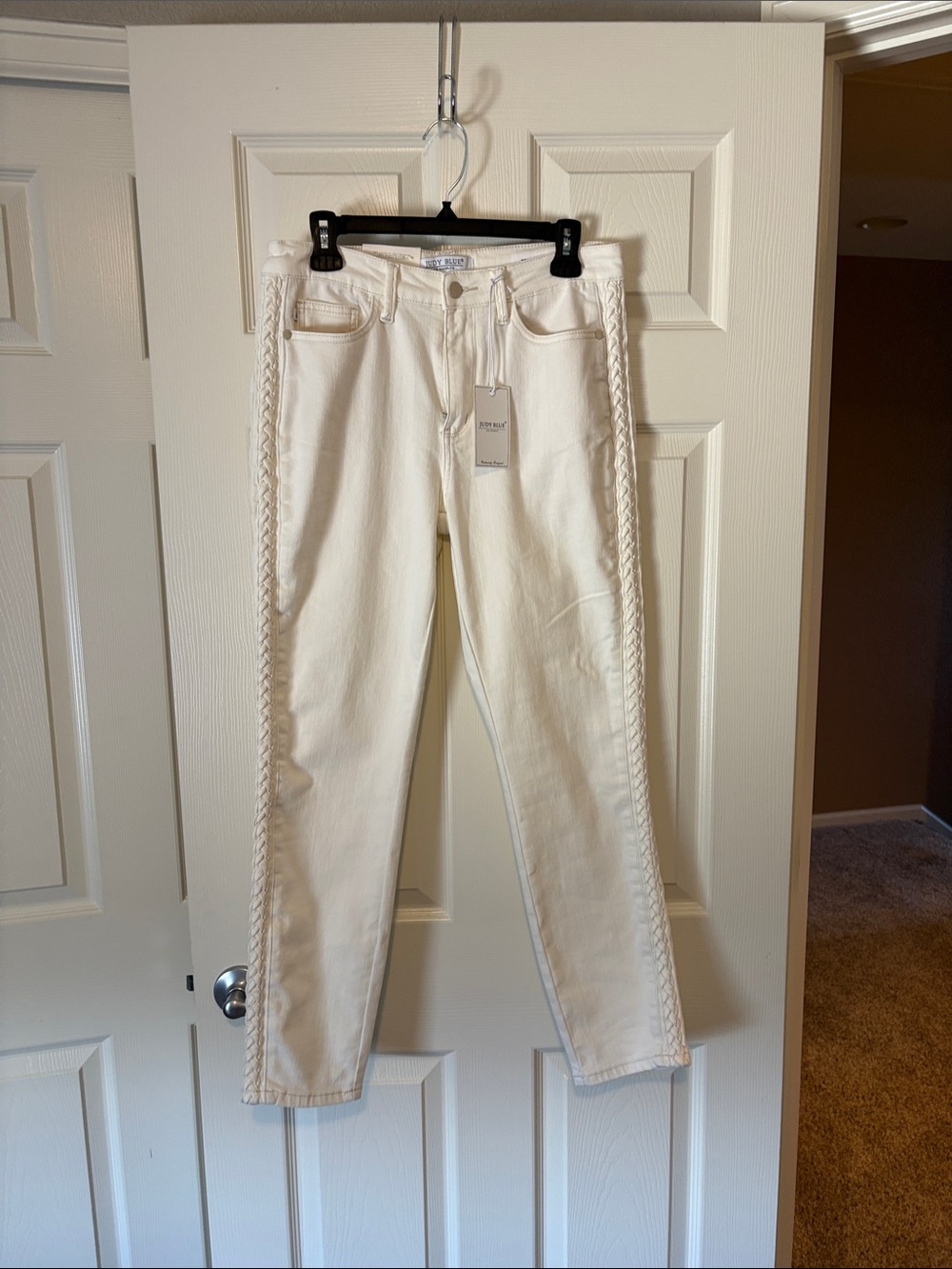 Judy Blue Cream Braided Side Seam Straight Leg Jeans
